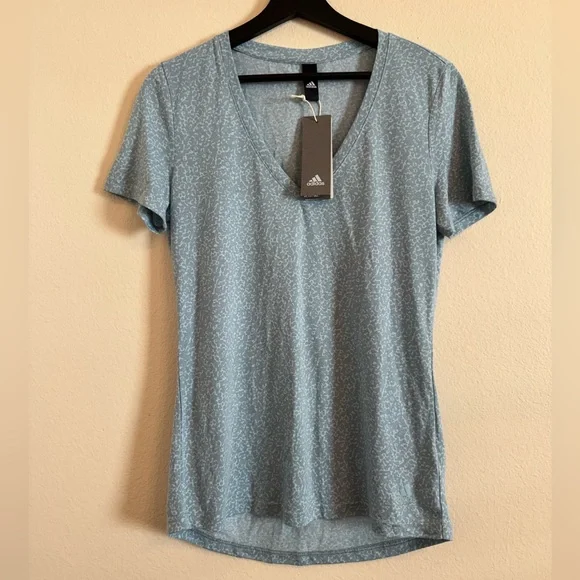 Adidas T-Shirt Short Sleeve V-Neck Blue M - Picture 1 of 9